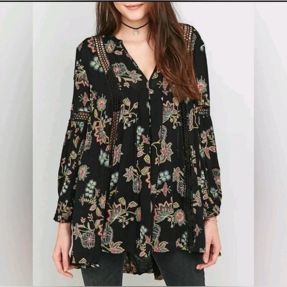 Free People Black and Pink Floral Tunic - Picture 5 of 16